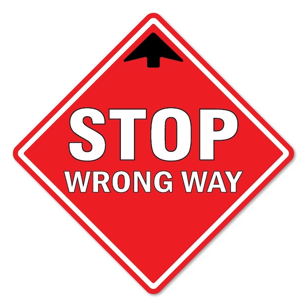 Signmission Stop Wrong Way Non-Slip Floor Graphic, 16in Vinyl Decal, 6PK, 16 in L, 16 in H, FD-X-16-6PK-99974 FD-X-16-6PK-99974 - main